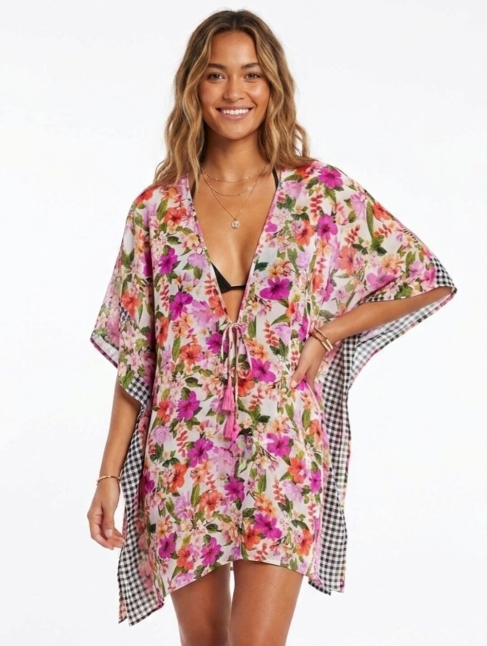 NWT Bleu Rod Beattie Tropical Floral Swim Cover Up Tassel Tie- Size L Resortwear